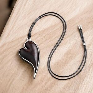 Sandalwood Wooden Crafted Heart Pendant  Necklace With Leather Adjustable String